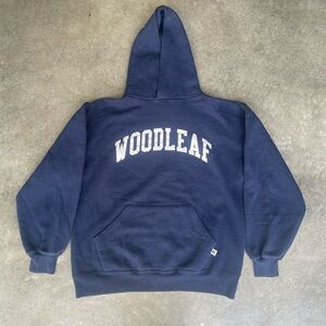 RARE VINTAGE 90s ACTIVE RUSSELL ATHLETIC WOODLEAF 90s GRAPHIC SPELLOUT HOODIE